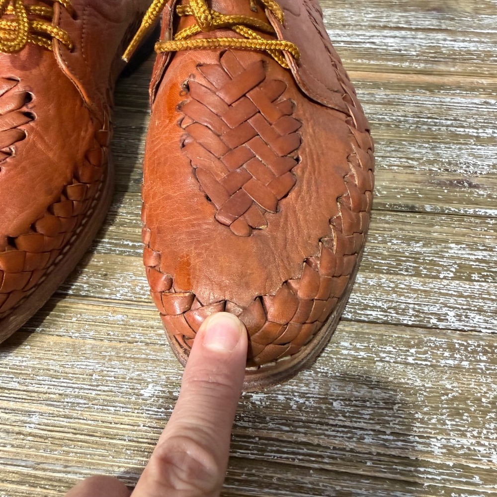Vintage Rios Crafts Brown Leather Woven Huarache Lace Up Oxfords Shoe Mexico 9 - Picture 3 of 10